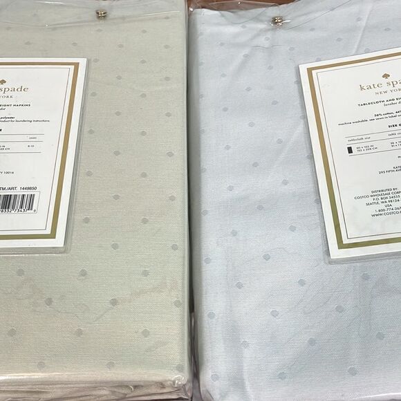 NWT Kate Spade Larabee Dot 9 PC Lt Gray Cotton Tablecloth 60"x102" & 8 Nap… - Picture 4 of 5